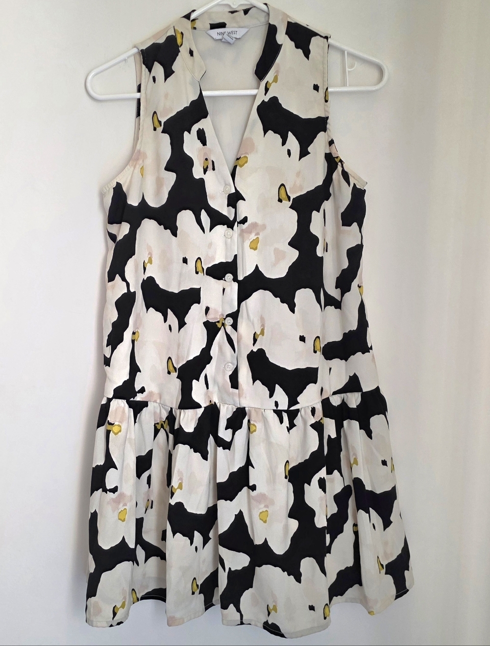 Black & Cream Floral Tiered Mini Dress Size XS
